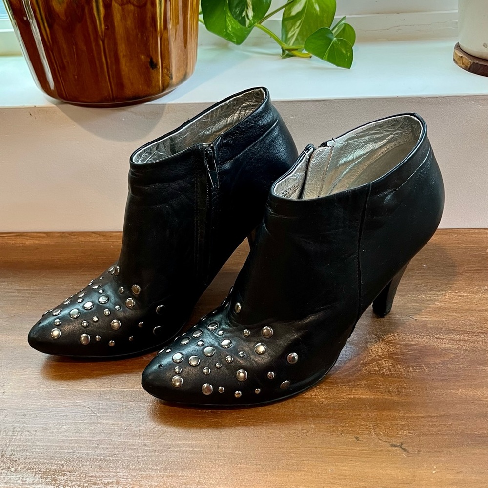 Nine West Leather Studded High Heel Ankle Boots